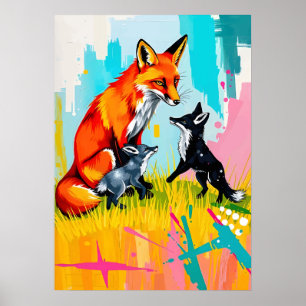 Diversión familiar de zorros: Arte pop de fauna ne