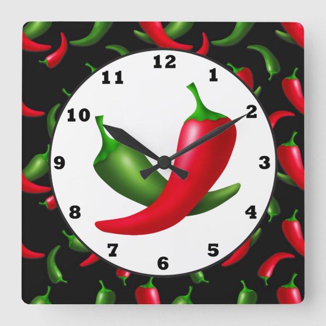 Diversión Hot peppers reloj de pared de la cocina (Anverso)