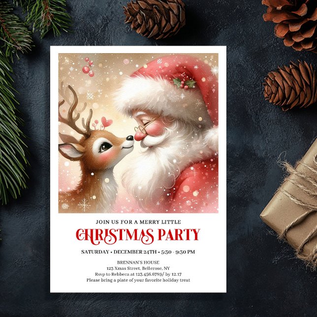 Diversión Santa Rudolph Invitación de Navidad para (Fun Santa Rudolph Family Christmas Invitation)