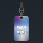 Diversión viajar el mundo inspirar cita etiqueta e<br><div class="desc">Viaja por la fotografía del cielo azul del mundo. Divertidas chicas de inspiración citan etiquetas de viaje para equipaje. Navidades o regalo de vacaciones para tu ipod ipad iphone samsung o blackberry. ¡Mira otros diseños en mi tienda de diseño!</div>
