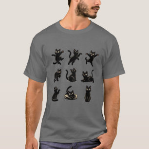 divertida camiseta negra de nueve gatos negros par