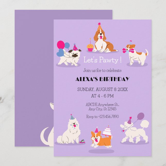 Divertida fiesta de cumpleaños Mascota Invitación (Anverso / Reverso)