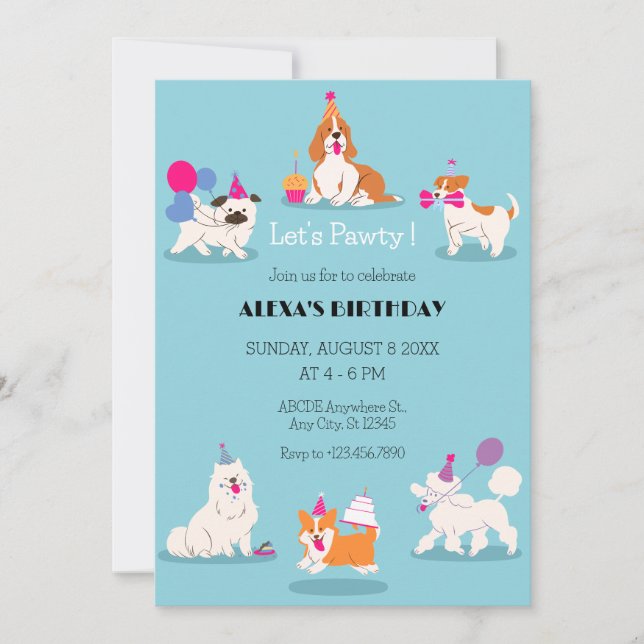 Divertida fiesta de cumpleaños Mascota Invitación (Anverso)