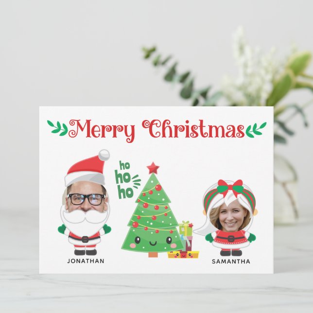 Divertida foto de Santa Familia Feliz Navidad (Anverso de pie)