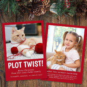 Divertida foto familiar de gatito nuevo en Navidad