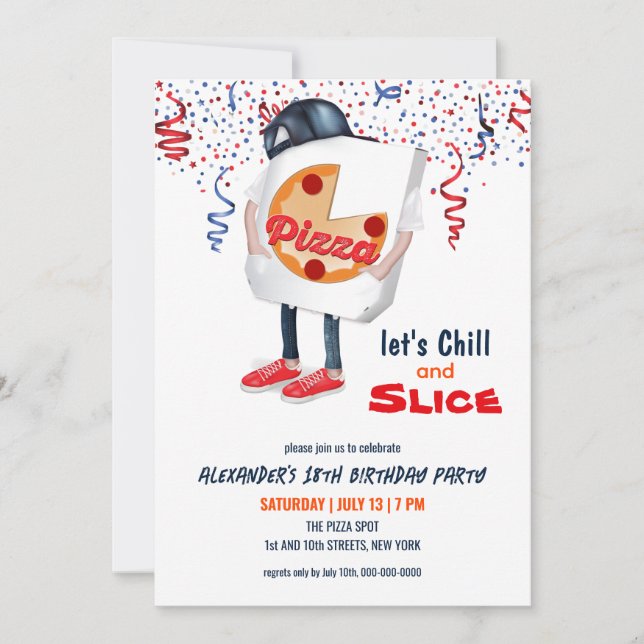 Divertida Invitación a Fiesta de Pizza (Anverso)