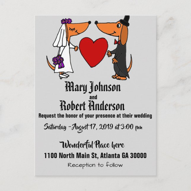 Divertida invitación a la boda de Dachshund y Groo (Anverso)