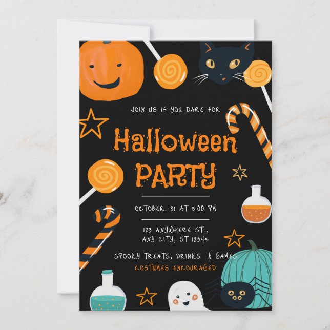 Divertida invitación a la fiesta de Halloween (Anverso)