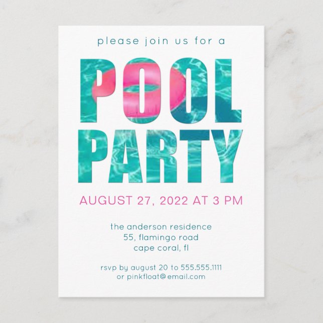 Divertida invitación a la fiesta de la piscina tro (Anverso)