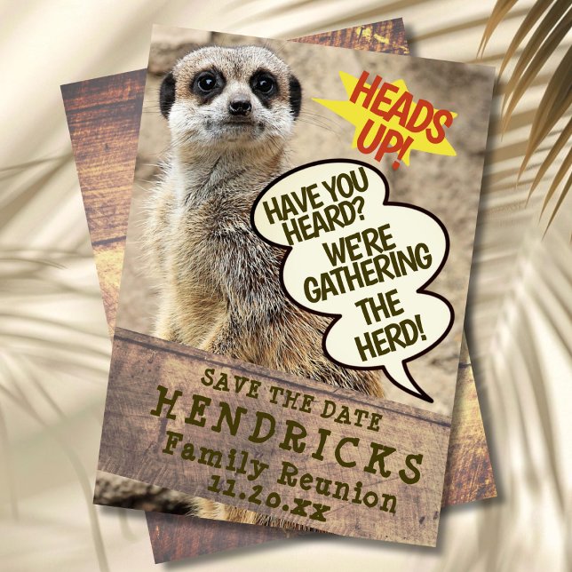 Divertida Invitación a Reunión Familiar con tema d (Funny meerkat themed family reunion invitation template)