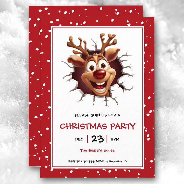Divertida invitación al partido de Navidades de re (Funny Rudolph Reindeer Christmas Party Invitation)