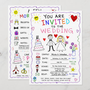 Divertida invitación de boda con garabato personal
