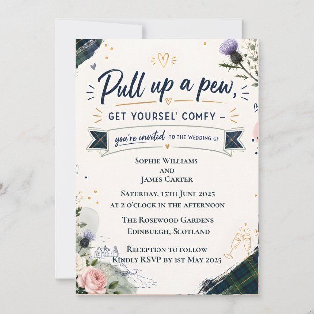 Divertida invitación de boda escocesa | Acércate a (Anverso)