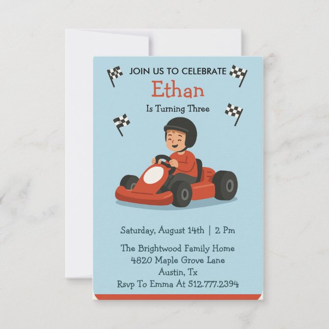 Divertida invitación de cumpleaños de carreras de  (Anverso)