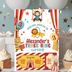 Divertida invitación de cumpleaños de circo de tre