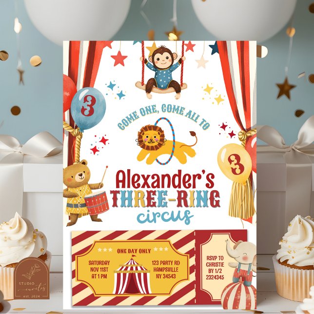 Divertida invitación de cumpleaños de circo de tre (Subido por el creador)