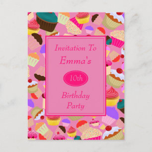 Divertida Invitación de Cumpleaños de Cupcake Rosa