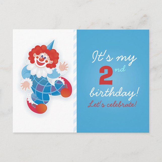 divertida invitación de cumpleaños de payaso azul (Anverso)