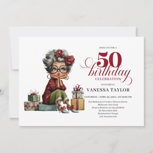 Divertida invitación de cumpleaños número 50, Seño (Anverso)