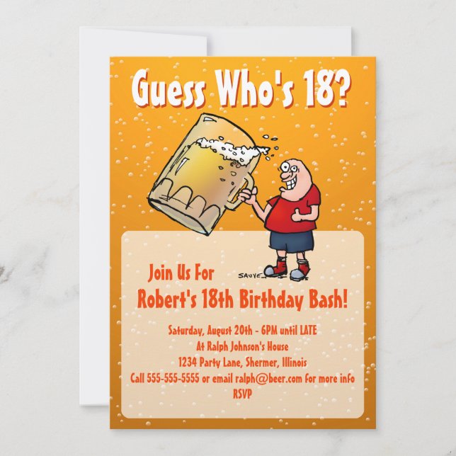 Divertida invitación de fiesta de cumpleaños númer (Anverso)