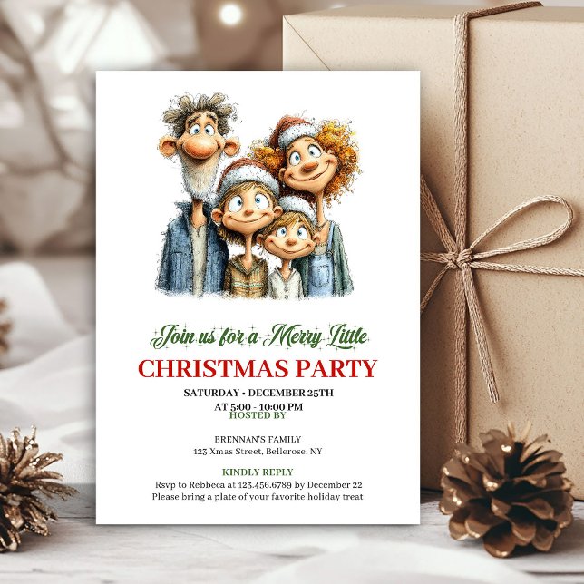 Divertida Invitación de Fiesta de Navidad Familiar (Funny Family Red Green Christmas Party Invitation)