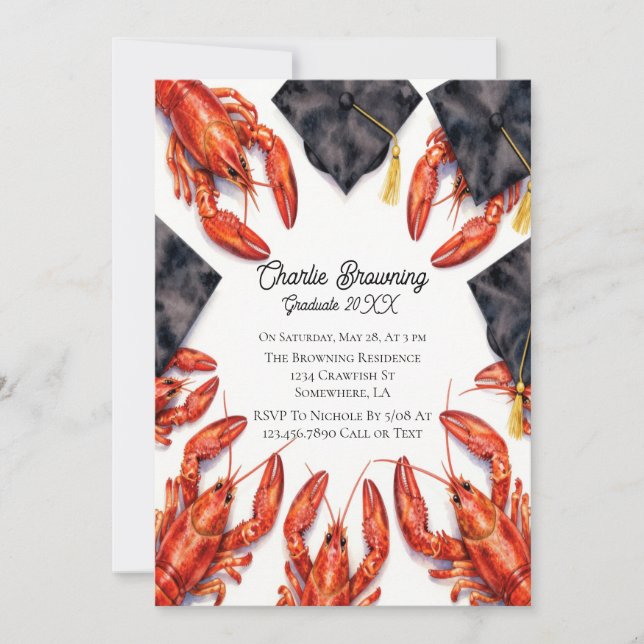 Divertida invitación de graduación de fiesta Cajún (Anverso)