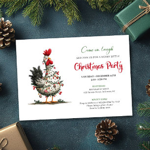Divertida Invitación de Navidad con Pollo Acuarela
