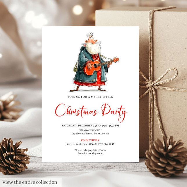 Divertida Invitación de Navidad para Niños con San (Funny Watercolor Santa Kids Christmas Invitation)