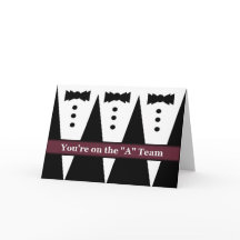 Divertida invitación de padrino con tres esmoquin