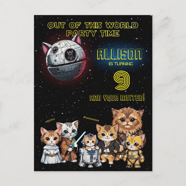 Divertida Invitación Personalizada de Gatito de Ci (Anverso)