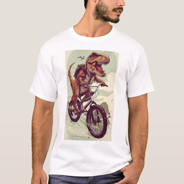 Divertida T-Rex montando una camiseta para bicicle (Anverso)