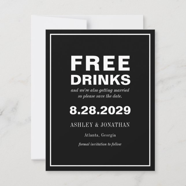 Divertida tarjeta de anuncio de boda desenfadada c (Anverso)