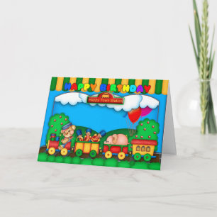 divertida tarjeta de cumpleaños colorida con tren
