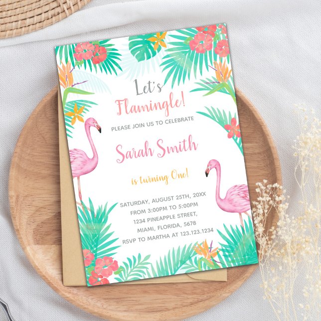 Divertida tarjeta de Fiesta tropical de verano par (Flamingo Birthday Cards)