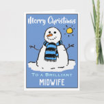 Divertida tarjeta de Navidades de Snowman para com<br><div class="desc">Tarjeta de Navidades de parteras. Personalizado divertido de muñecas de nieve con tarjeta de Navidades festivos. Tarjeta de navidades para una partera.</div>