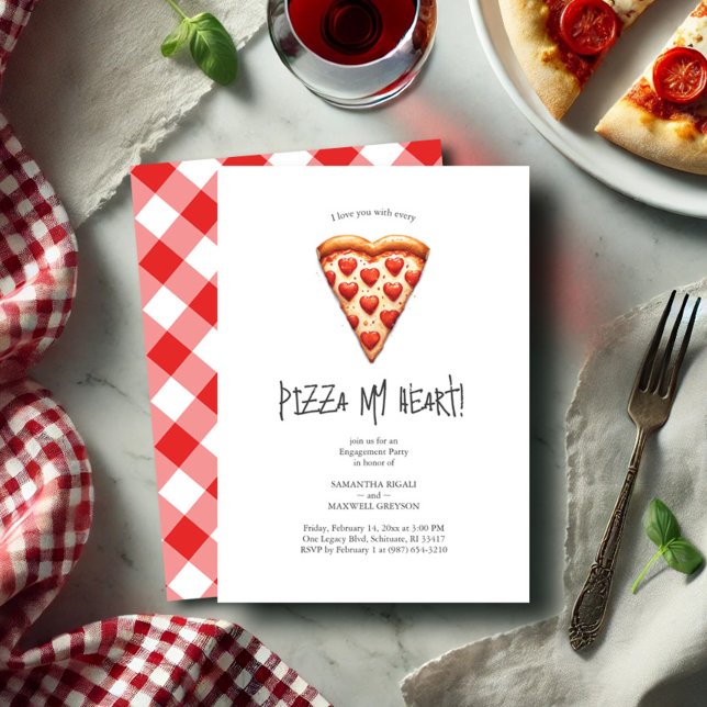 Divertidas invitaciones a una fiesta de compromiso (Engagement party invitations Pizza My Heart hand drawn Italian theme exclusive to Do Tell A Belle)