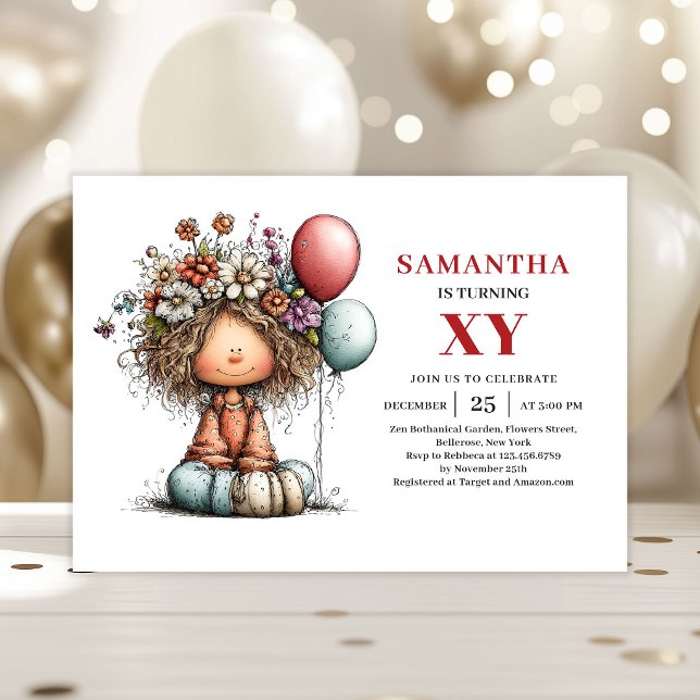 Divertidas invitaciones de cumpleaños coloridas de (Funny Cute Little Girl Colorful Birthday Invitation

)