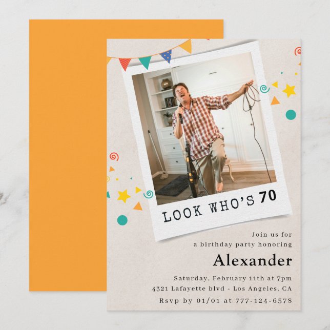 Divertidas invitaciones de cumpleaños número 70 Ho (Anverso / Reverso)