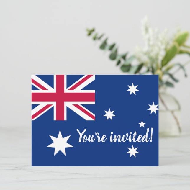 Divertidas invitaciones de fiesta con bandera aust (Anverso de pie)