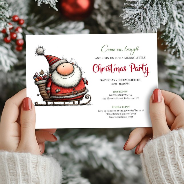Divertidas invitaciones de fiesta con Santa Claus  (Quirky Cartoon Santa Claus Festive Party Invite)