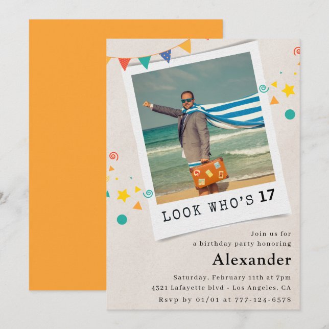 Divertidas invitaciones para el 17° cumpleaños Hom (Anverso / Reverso)