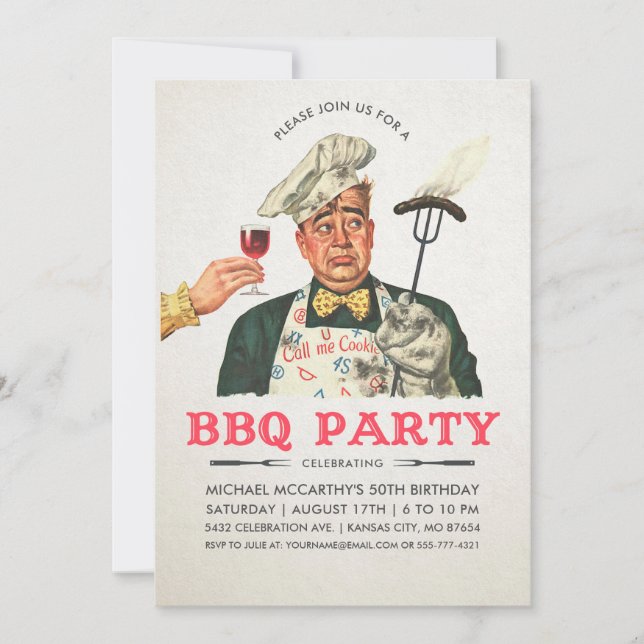Divertidas invitaciones para fiestas en barbacoa|  (Anverso)