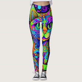 Divertidas Leggings De Impresión Completa De Gato 