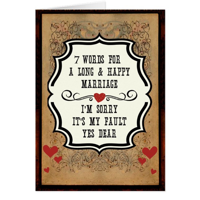 Divertido Boda 7 Palabras Para Un Matrimonio Largo (Frente)