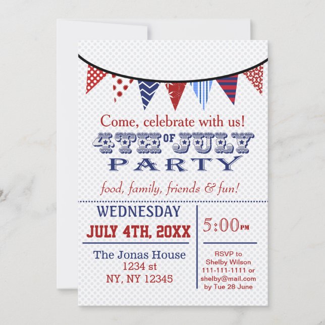 Divertido Bunting July 4 Holiday party Invitación (Anverso)