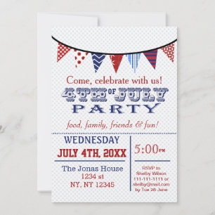 Divertido Bunting July 4 Holiday party Invitación