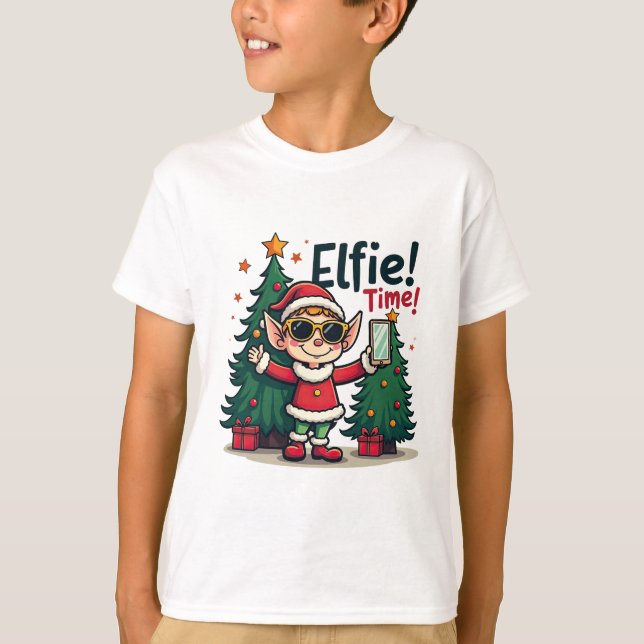 Divertido Camisa de Navidades Elfie para niños (Anverso)