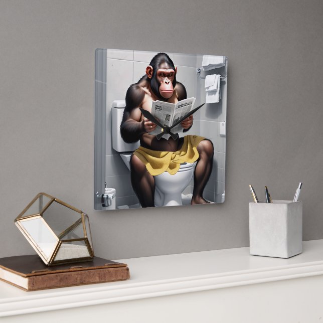 Divertido Chimpancé En Un Reloj De Baño, (Oficina)