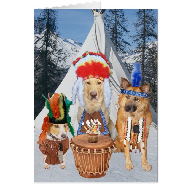 Divertido cumpleaños nativo americano de perros (Frente)