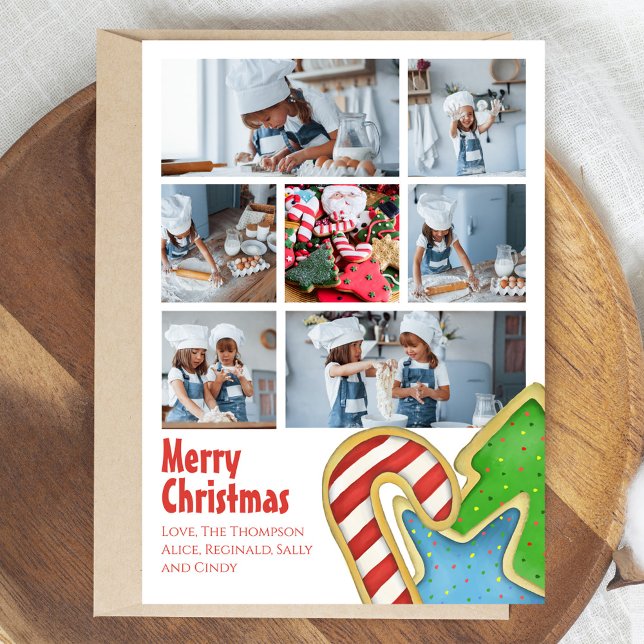 Divertido Feliz Navidad Collage de fotos Cute (Merry christmas photo card with watercolor Christmas cookies.)